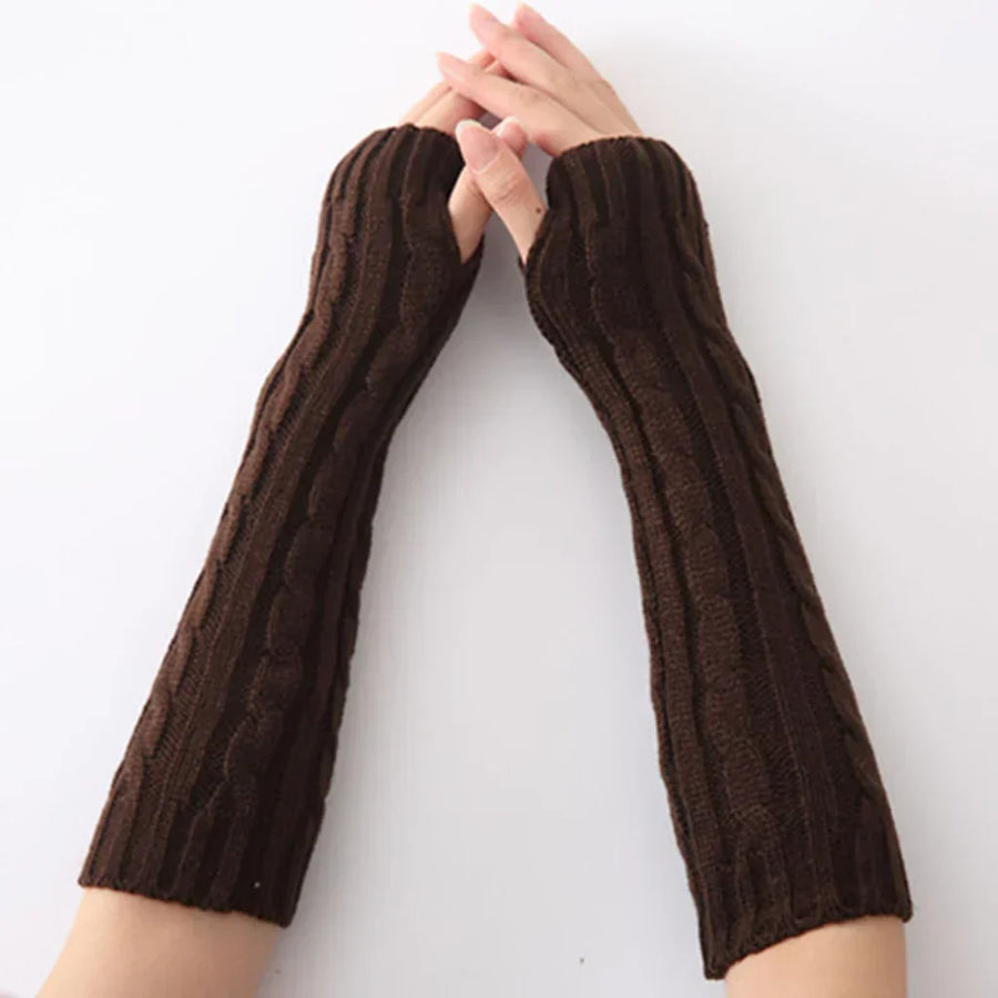 Lange gebreide damesarmwarmers zonder vingers