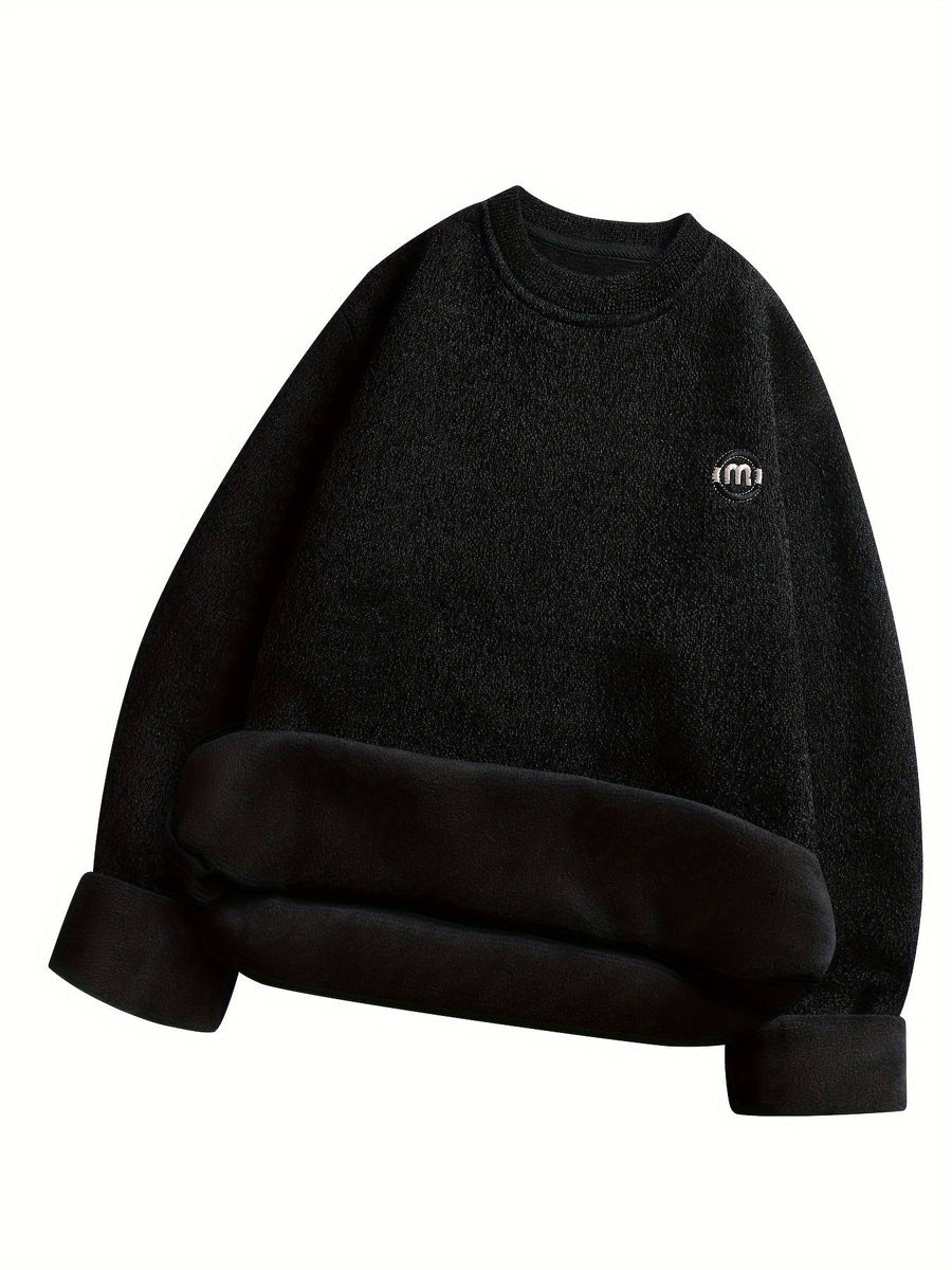Unisex Winter Sweatshirt warm gefüttert Rundhals Grau Schwarz Khaki