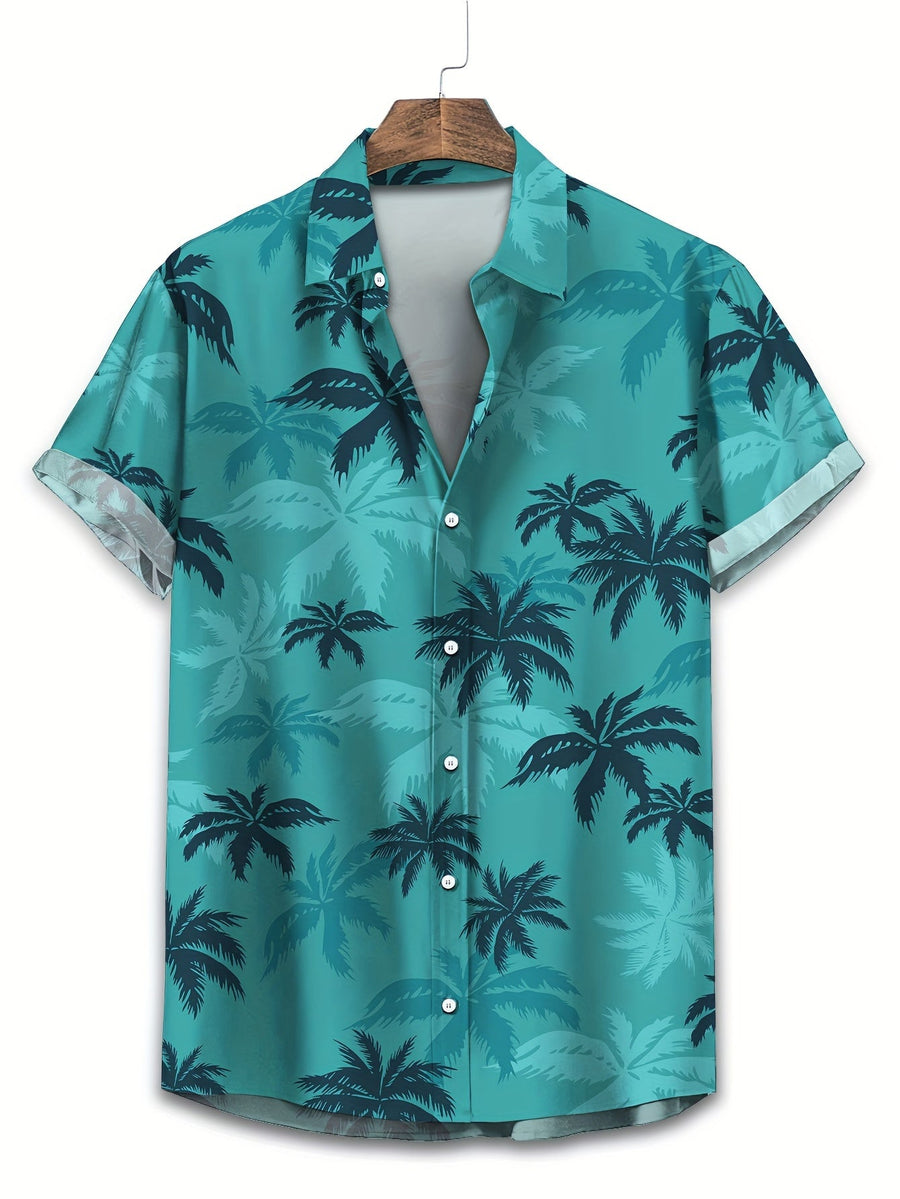 Herren Hawaiihemd Kurzarm – Sommerliches Freizeitshirt mit Palmenmuster für Urlaub & Strand