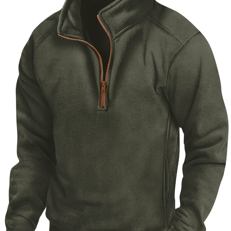 Fleece Pullover mit Stehkragen und kurzem Reißverschluss
