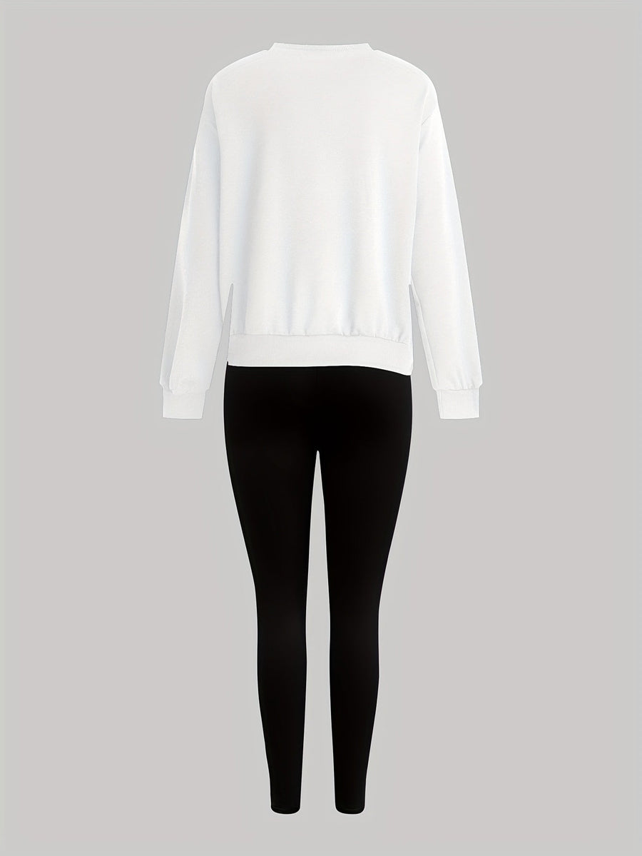 Damen Sweatshirt und Leggings Set mit Pfotenabdruck Print