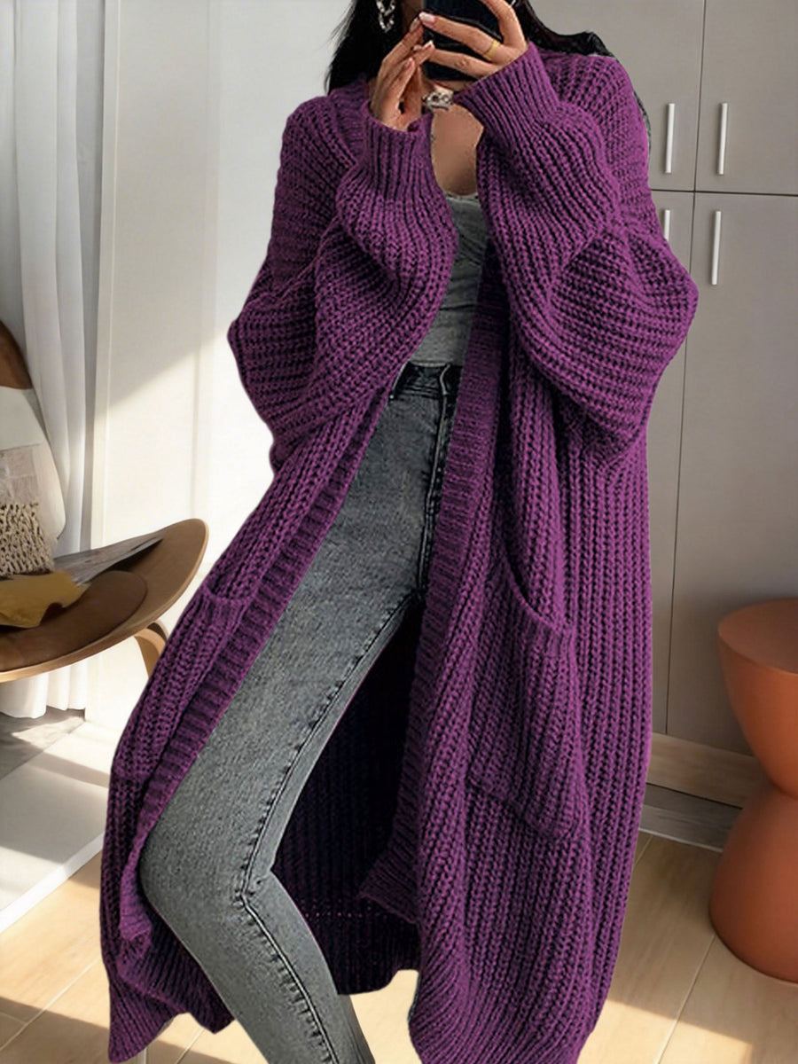 Damen Oversize Longline Strickjacke mit weitem Schnitt und Taschen – Modische, lässige Strickjacke für gemütliche Outfits