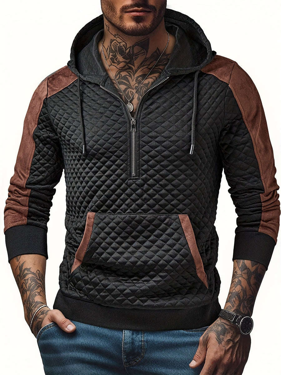 Herren Hoodie mit Reißverschluss, gesteppt und kontrastierenden Ärmeln