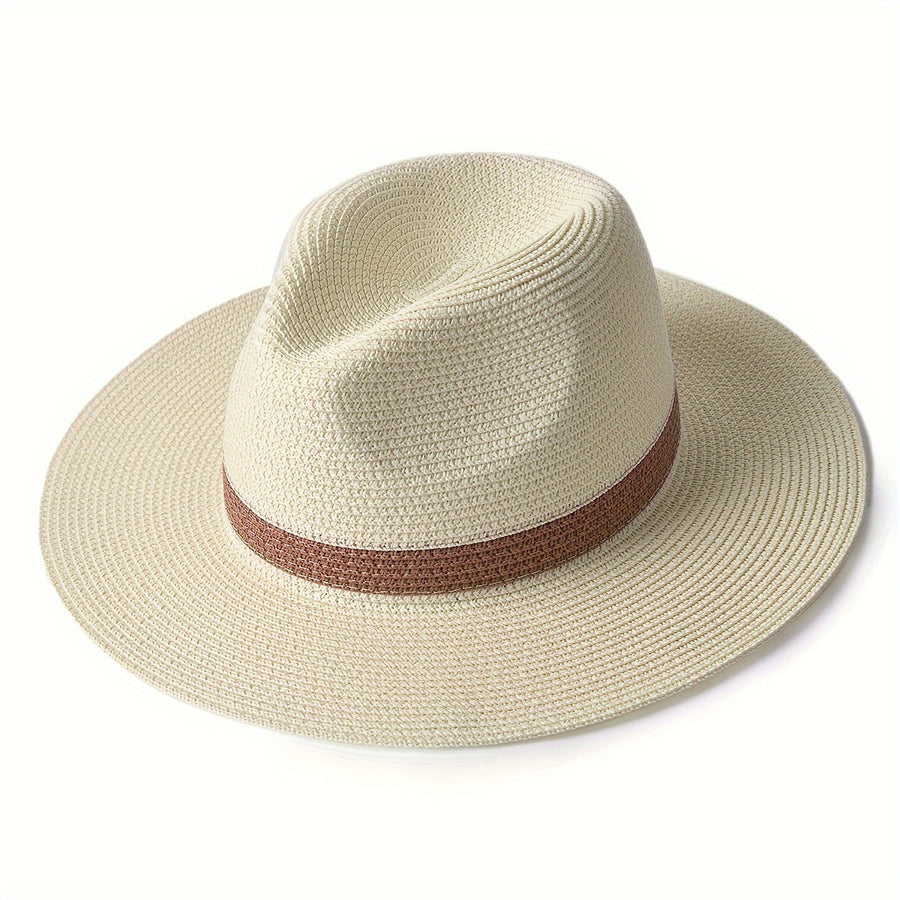 Unisex Strohhut mit breiter Krempe und farbigem Band