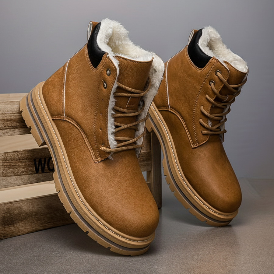 Warm gefütterte Schnürstiefeletten für Herren – Robuste Winterstiefel mit Profilsohle