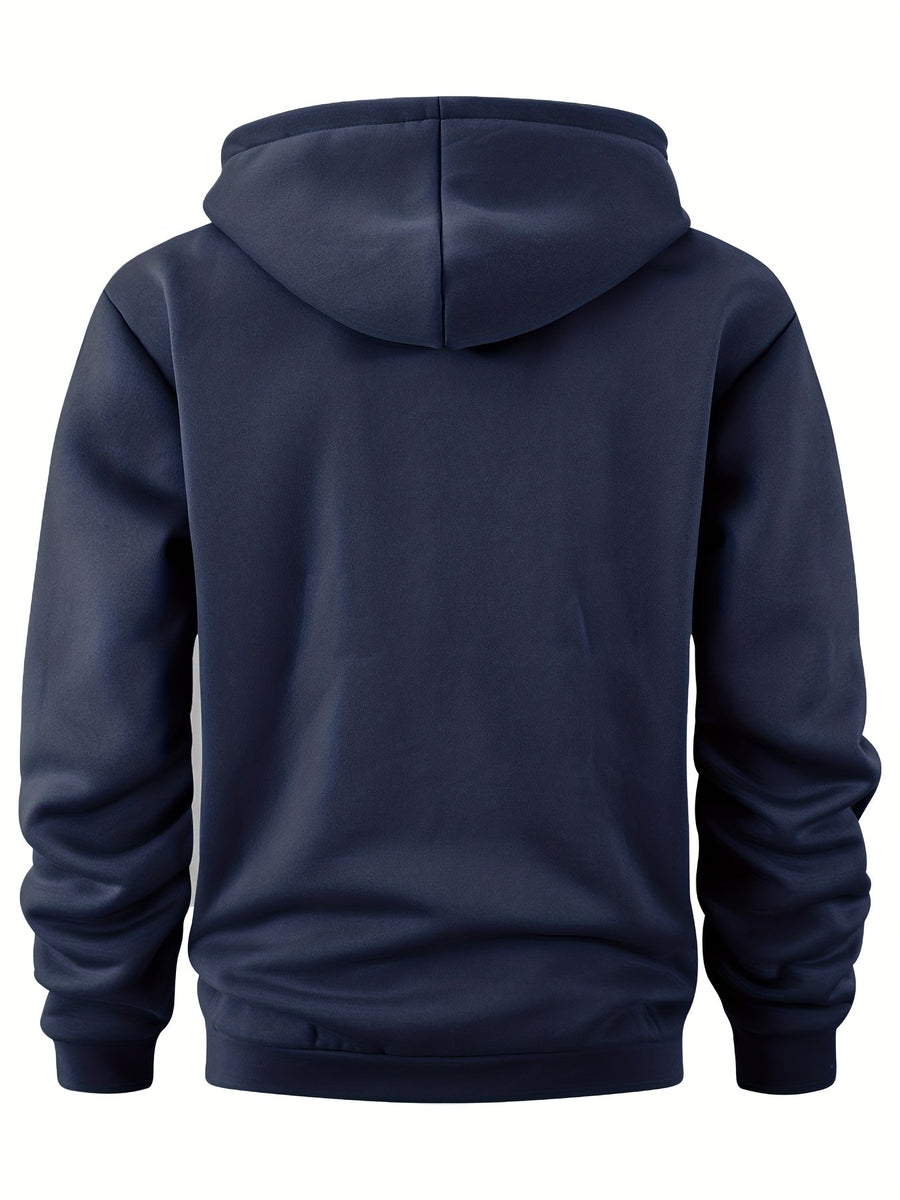 Herren Hoodie mit Reißverschluss und Bauchtasche, Kordelzug Kapuzenpullover