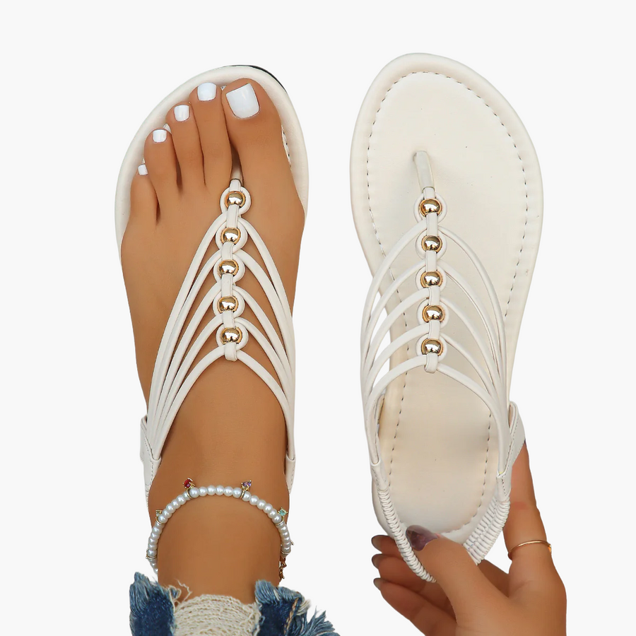 Damen Zehentrenner Sandalen mit Perlenverzierung – Elegante Sommerschuhe für Urlaub & Freizeit