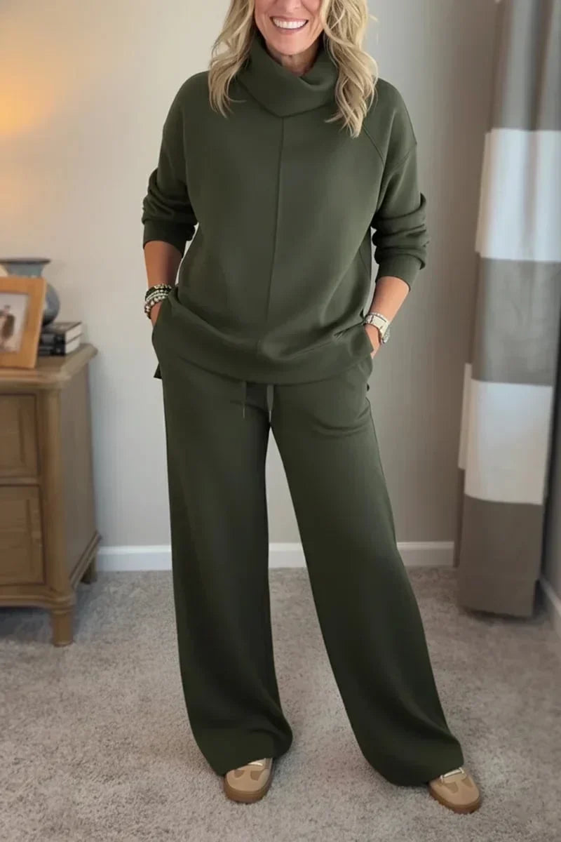 Dames loungewear-set met coltrui en wijde broek