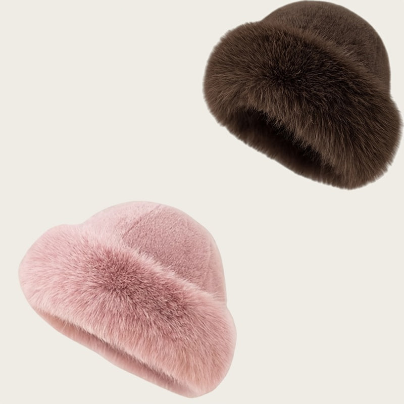 Set aus 2 Kunstfellmützen, weiche Wintermützen in verschiedenen Farben