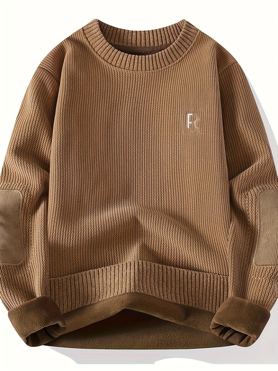 Unisex Langarm-Sweatshirt mit Rundhalsausschnitt, gerippter Textur und Ellenbogen-Patches
