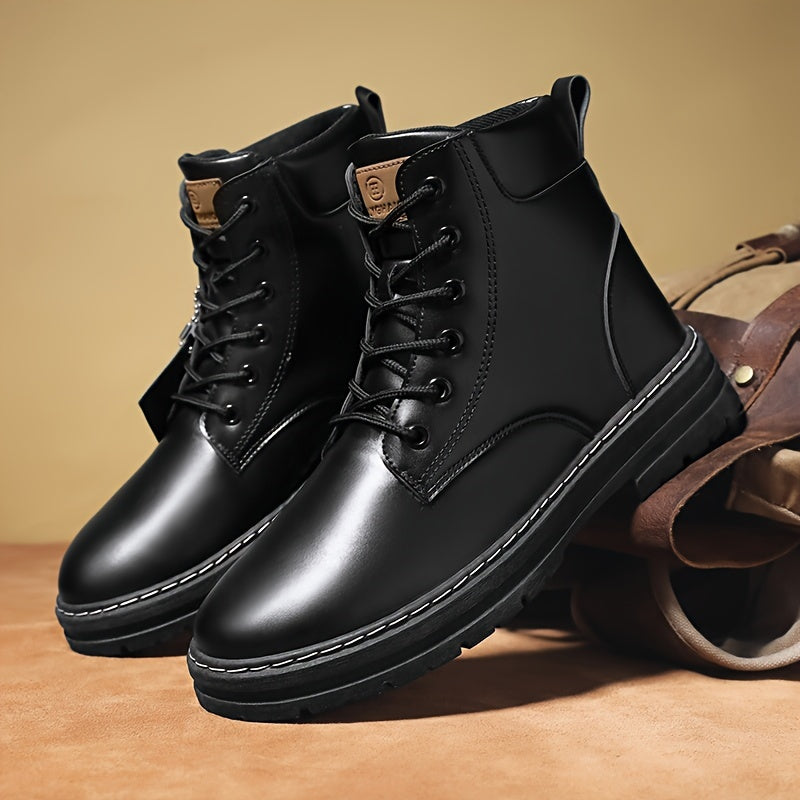 Herren Worker Boots Schnürstiefel Olivgrün mit profilierter Sohle