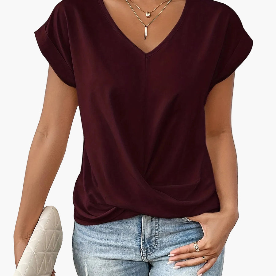 Damen Elegante Bluse mit V-Ausschnitt und Wickeldetail – Ideal für Büro und Freizeit