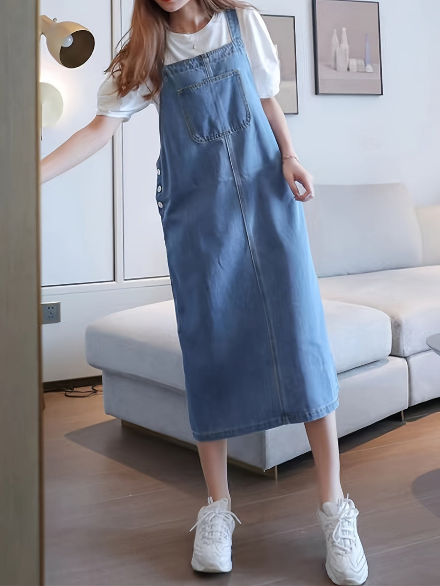Damen Lässiges Jeans Latzkleid Midi – Stilvolles Pinafore-Kleid für Alltag und Freizeit