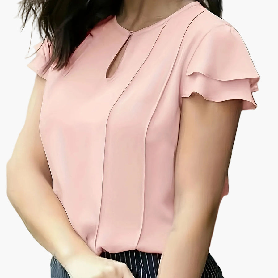 Damen Elegante Bluse mit Volantärmeln und Schlüssellochausschnitt – Perfekt für Büro und Ausgehen
