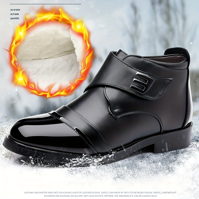 Herren Stiefeletten Schwarz Glänzende Spitze Flacher Absatz Klettverschluss