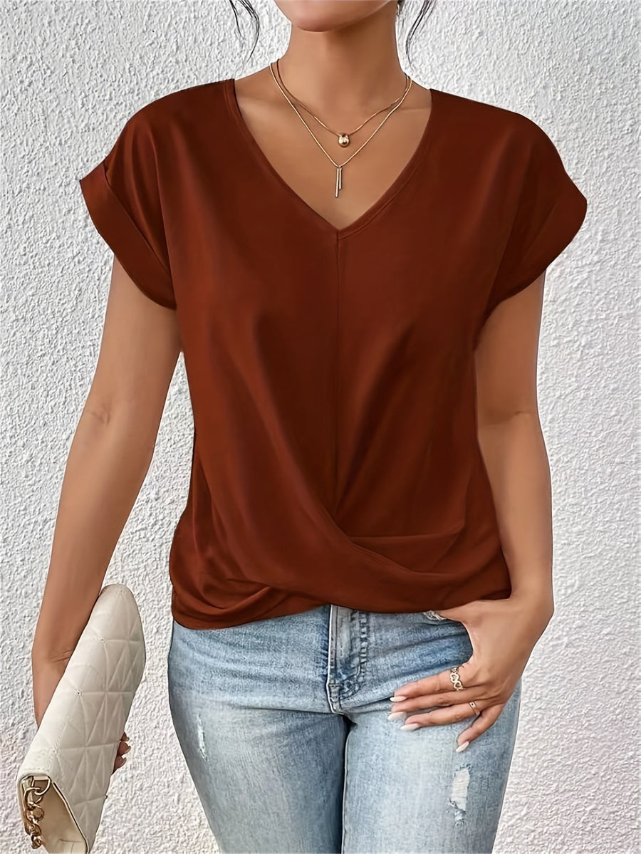 Damen Elegante Bluse mit V-Ausschnitt und Wickeldetail – Ideal für Büro und Freizeit