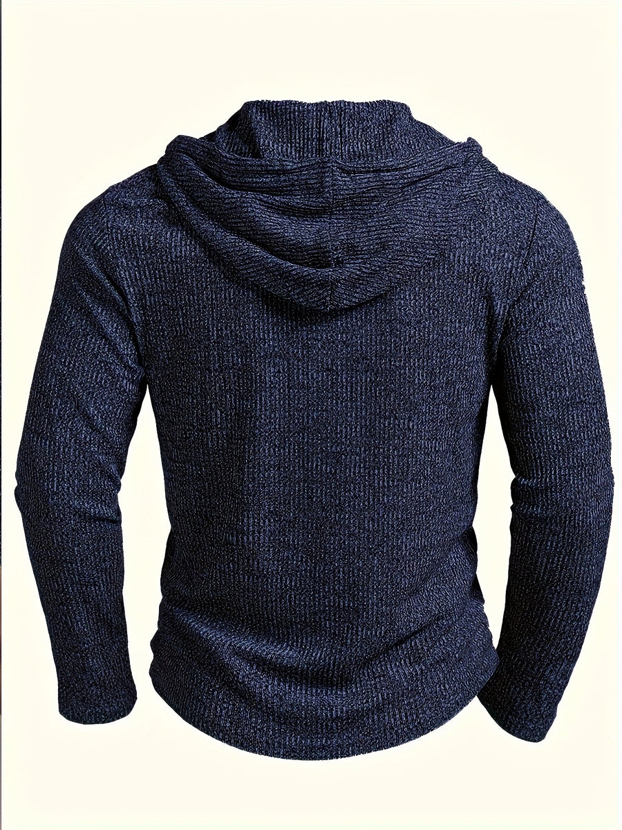 Herren Hoodie mit Knopfleiste Dunkelblau Strickoptik