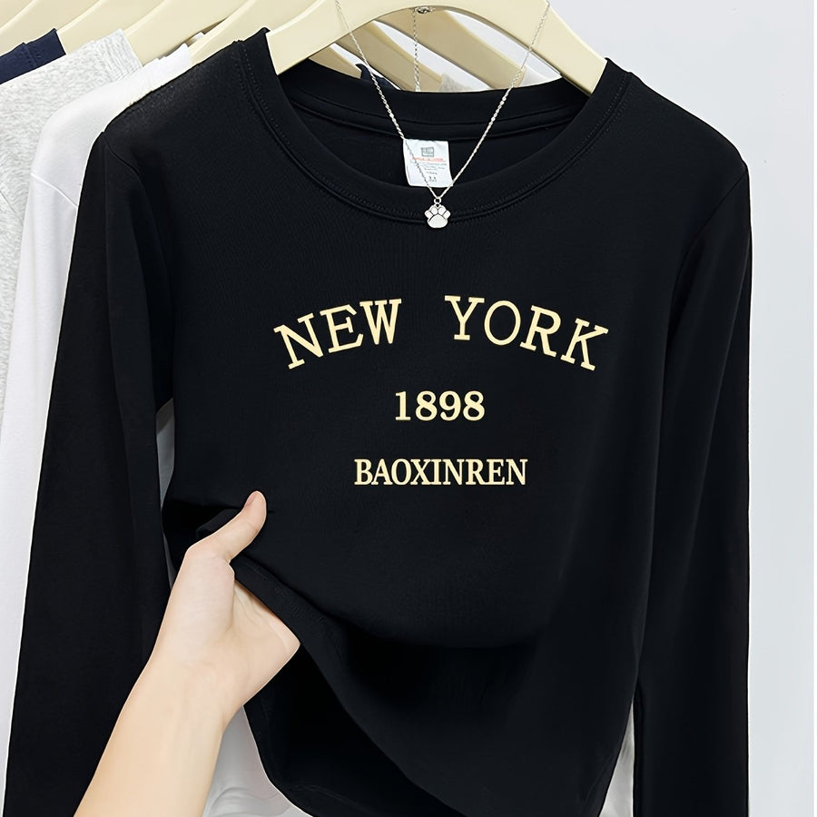 Damen Langarmshirt "New York" Rundhals mit Print in verschiedenen Farben