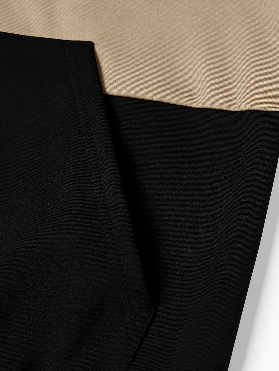 Herren Kapuzenjacke mit Reißverschluss, Color-Block, Rippbündchen, Khaki-Schwarz