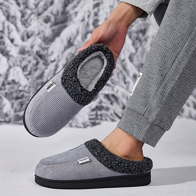 Unisex Winter Hausschuhe gerippt mit Plüschfutter in Blau, Grau, Beige