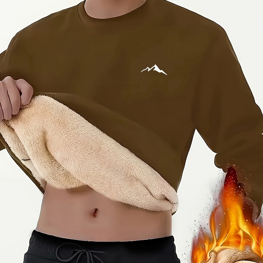 Unisex Winter Sweatshirt warm gefüttert mit Bergmotiv Langarm Rundhals Pullover