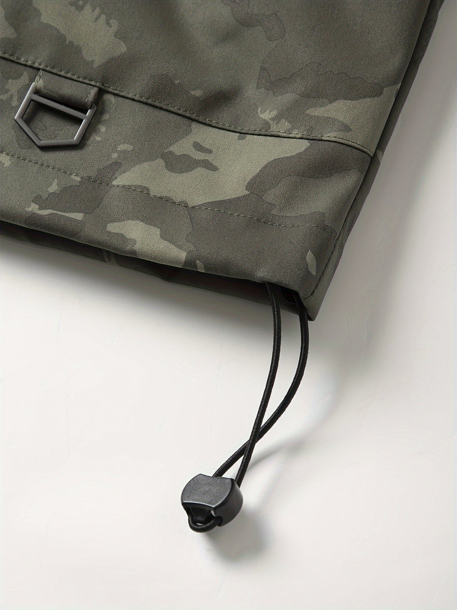 Herren Jacke Camouflage mit Kapuze und Reißverschluss, Olivgrün/Dunkelgrün