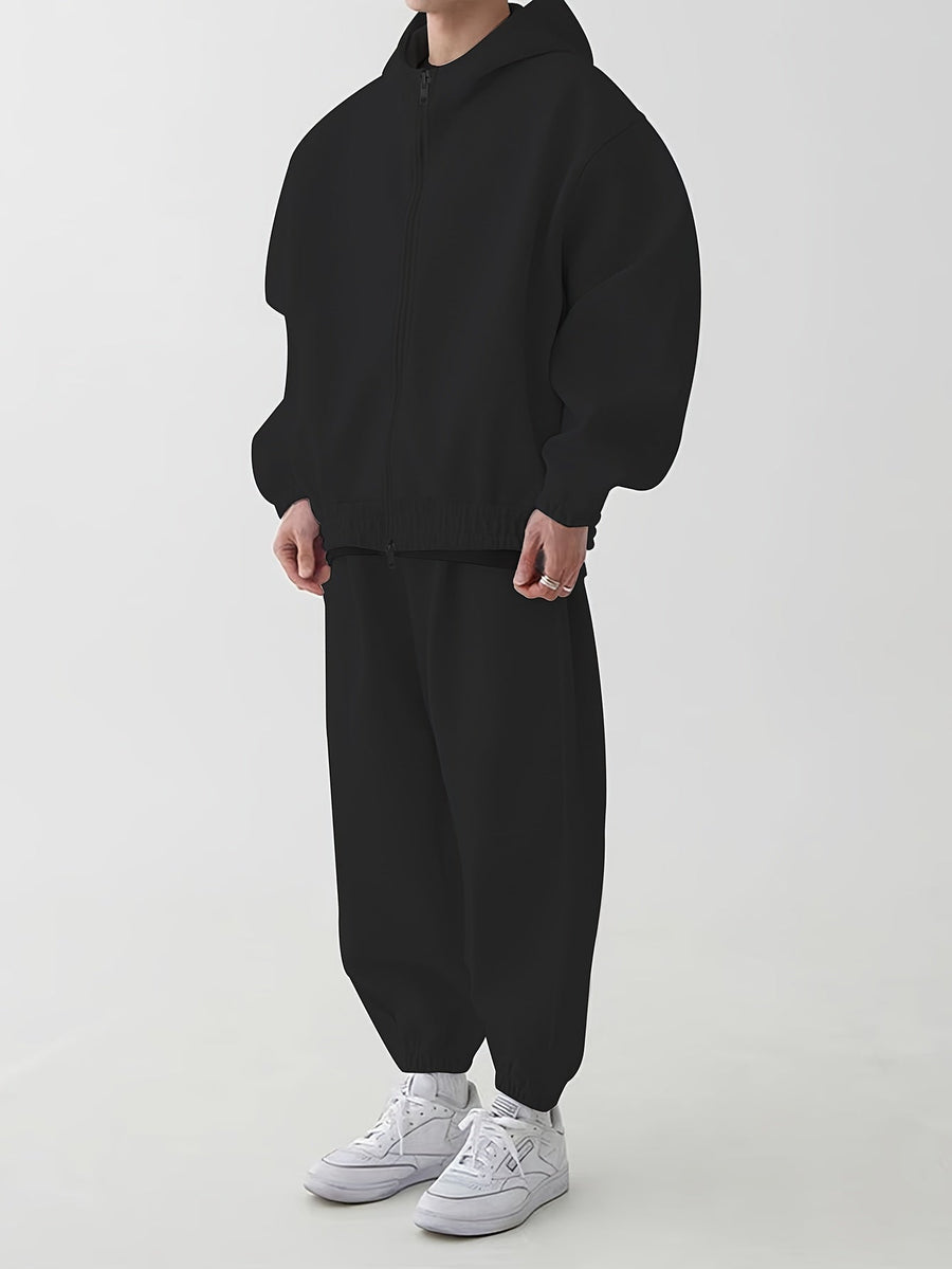 Unisex Trainingsanzug mit Kapuzenjacke und Jogginghose in Graumeliert