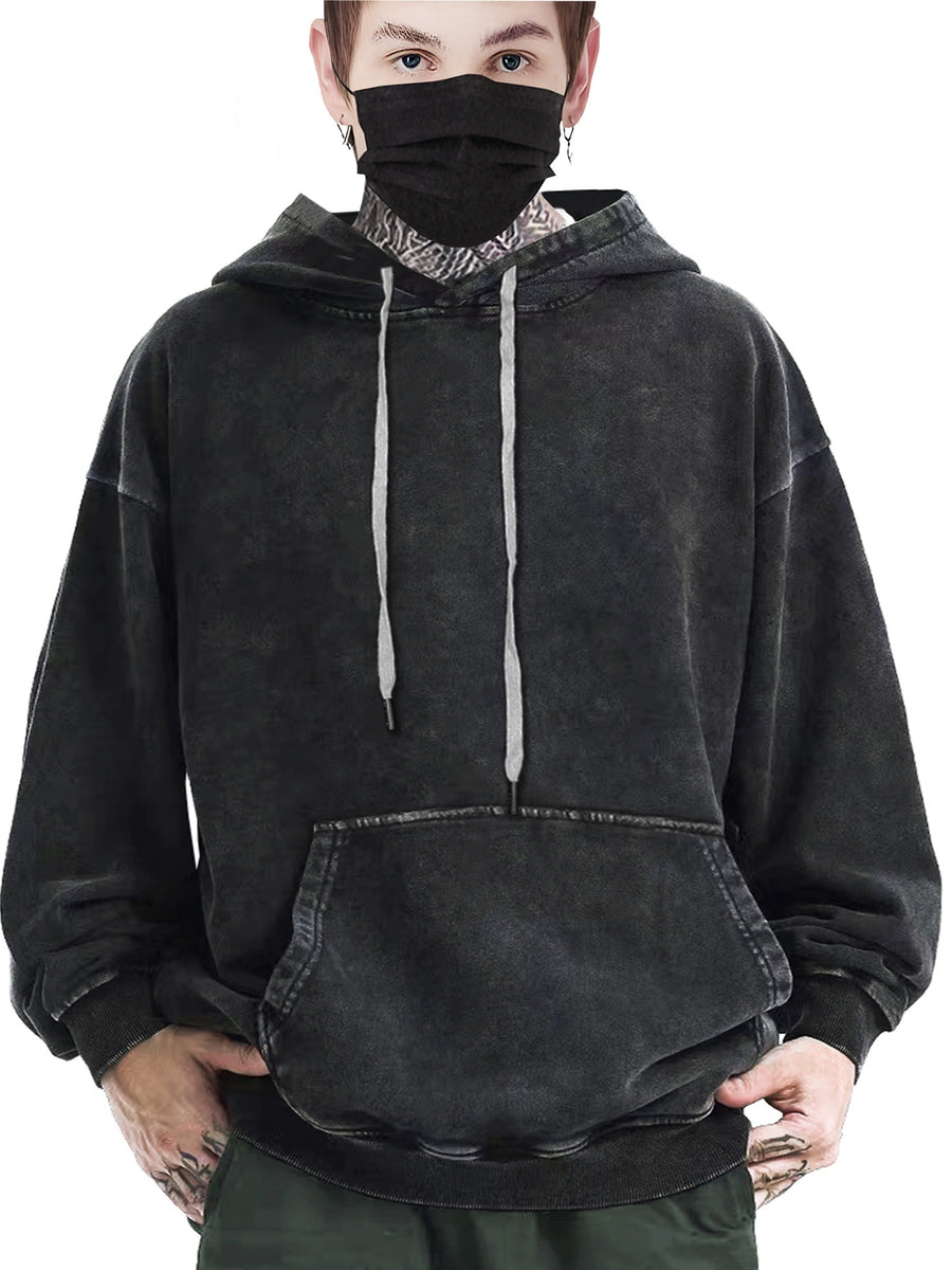Hoodie Unisex Anthrazit Überschnitten Kapuzenpullover Kängurutasche Stonewashed