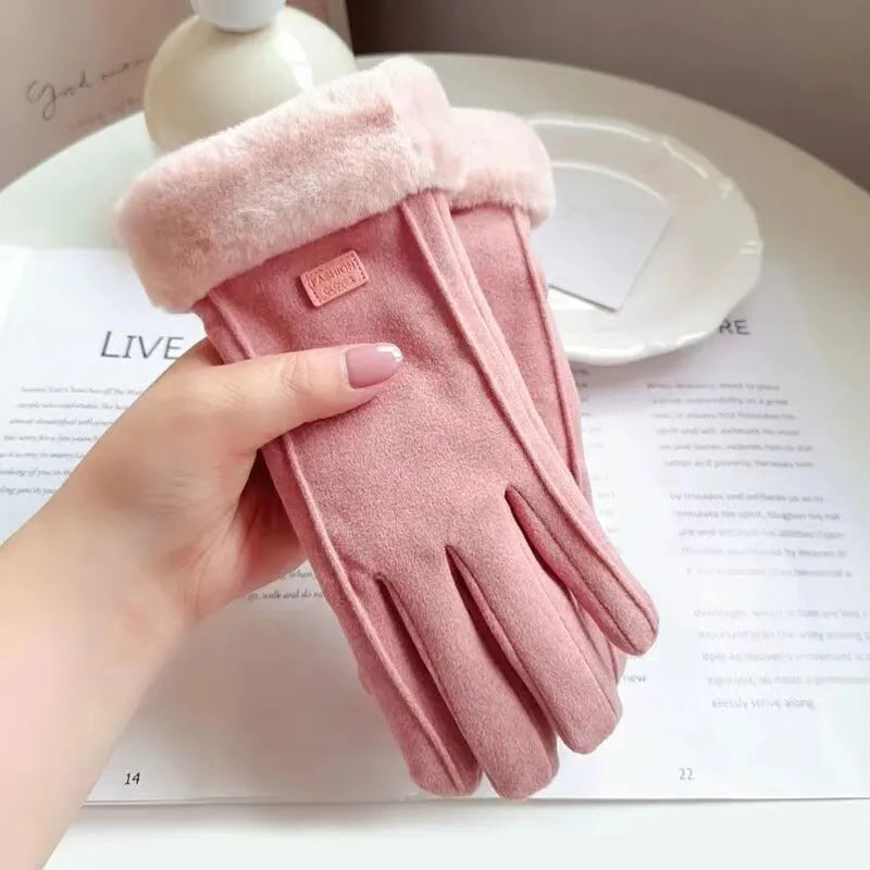 Warme dameswinterhandschoenen met pluche voering en manchetten