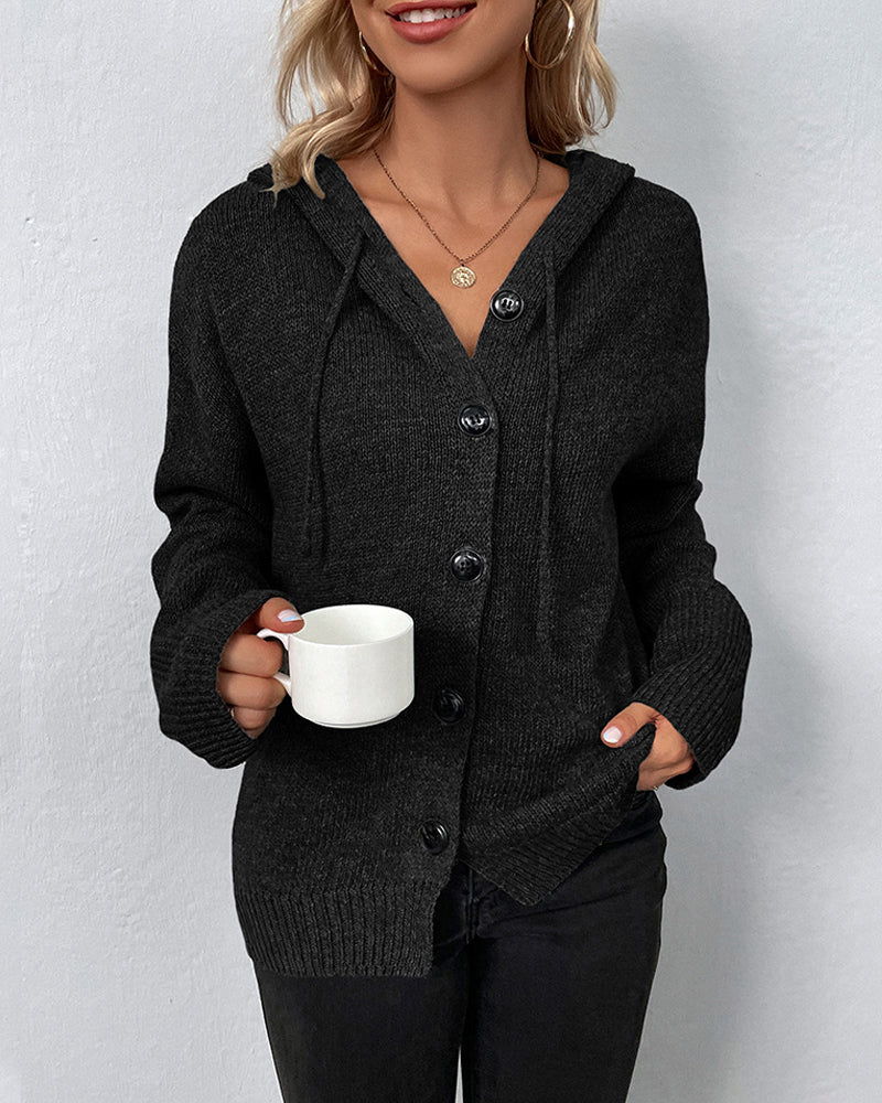 Damen Strickjacke mit Kapuze und Knopfleiste, langärmelig, verschlusslos