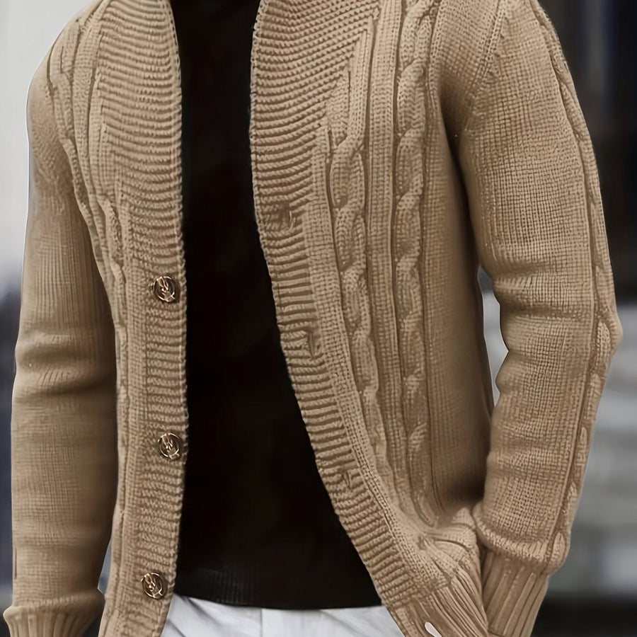 Herren Strickjacke mit Schalkragen und Zopfmuster