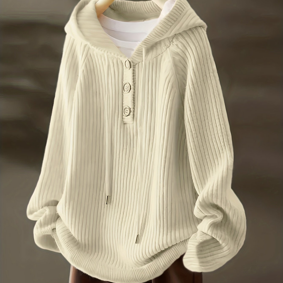 Gerippter Kapuzenpullover mit Knopfleiste