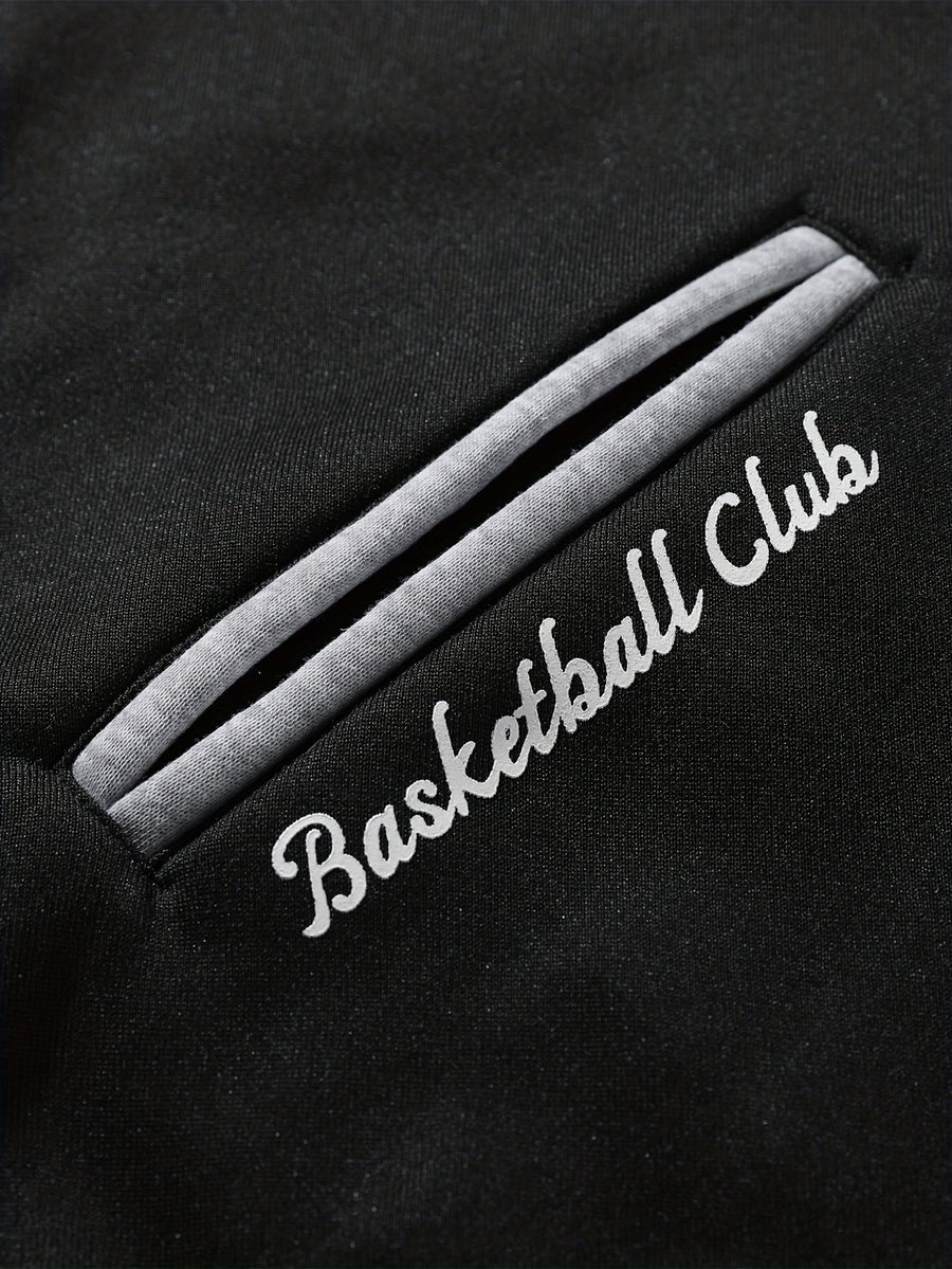 Unisex Kapuzen Sweatshirt Jacke mit Knopfleiste Varsity Style