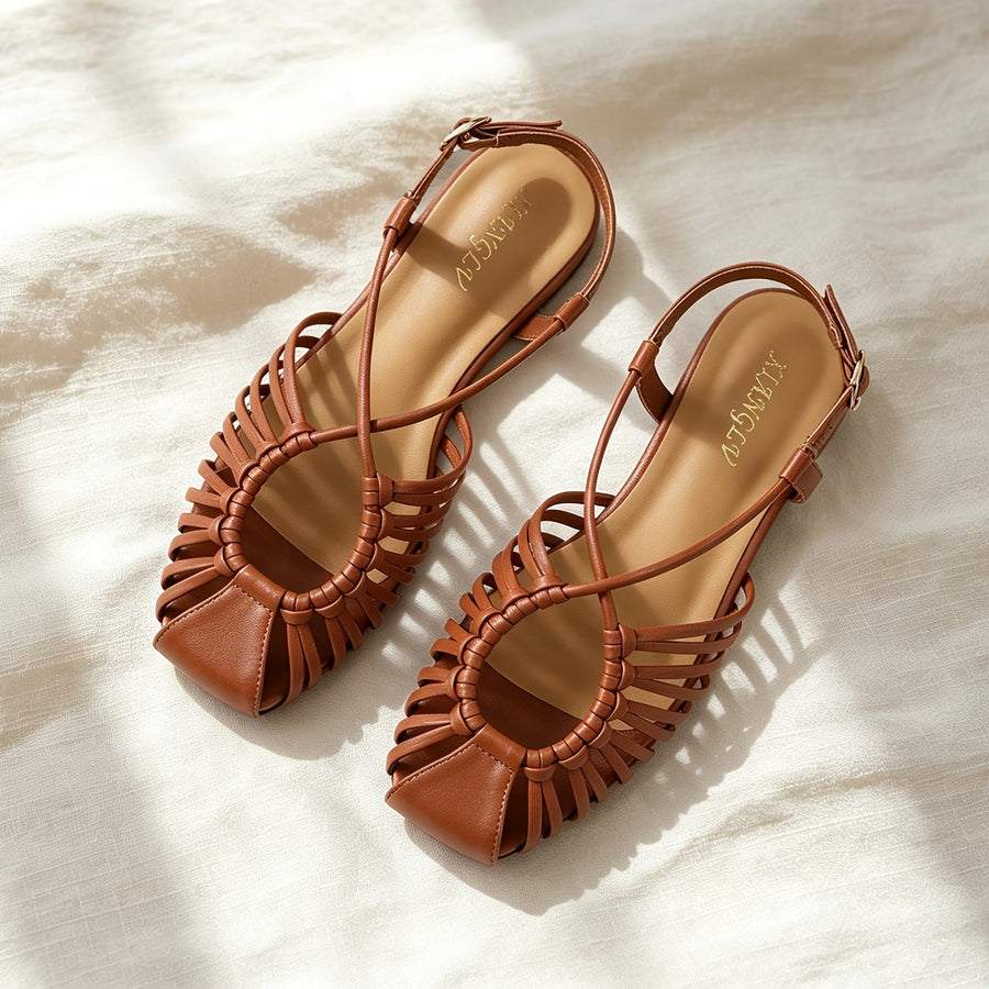 Damen Cage Sandalen mit eckiger Spitze und verstellbarem Riemen – Elegante Sommerschuhe für Alltag und Freizeit