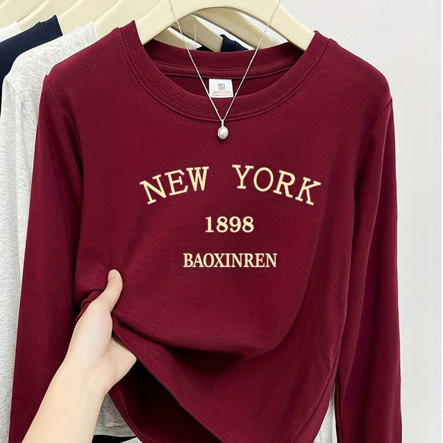 Damen Langarmshirt "New York" Rundhals mit Print in verschiedenen Farben