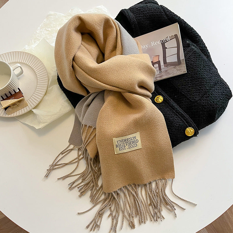 Weicher Winterschal mit Fransen und Farbblock-Design