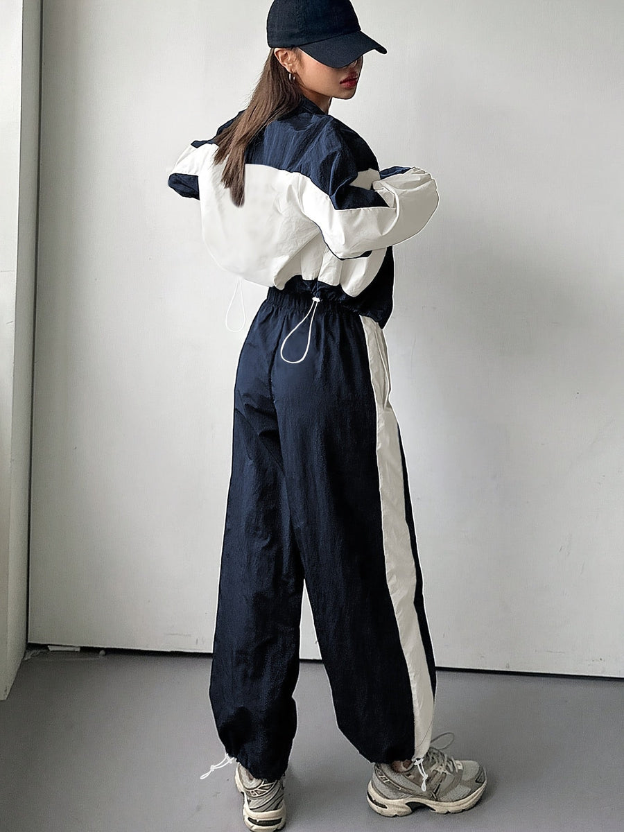 Damen Trainingsanzug Set Zweiteiler mit Colorblock Jacke und Jogginghose