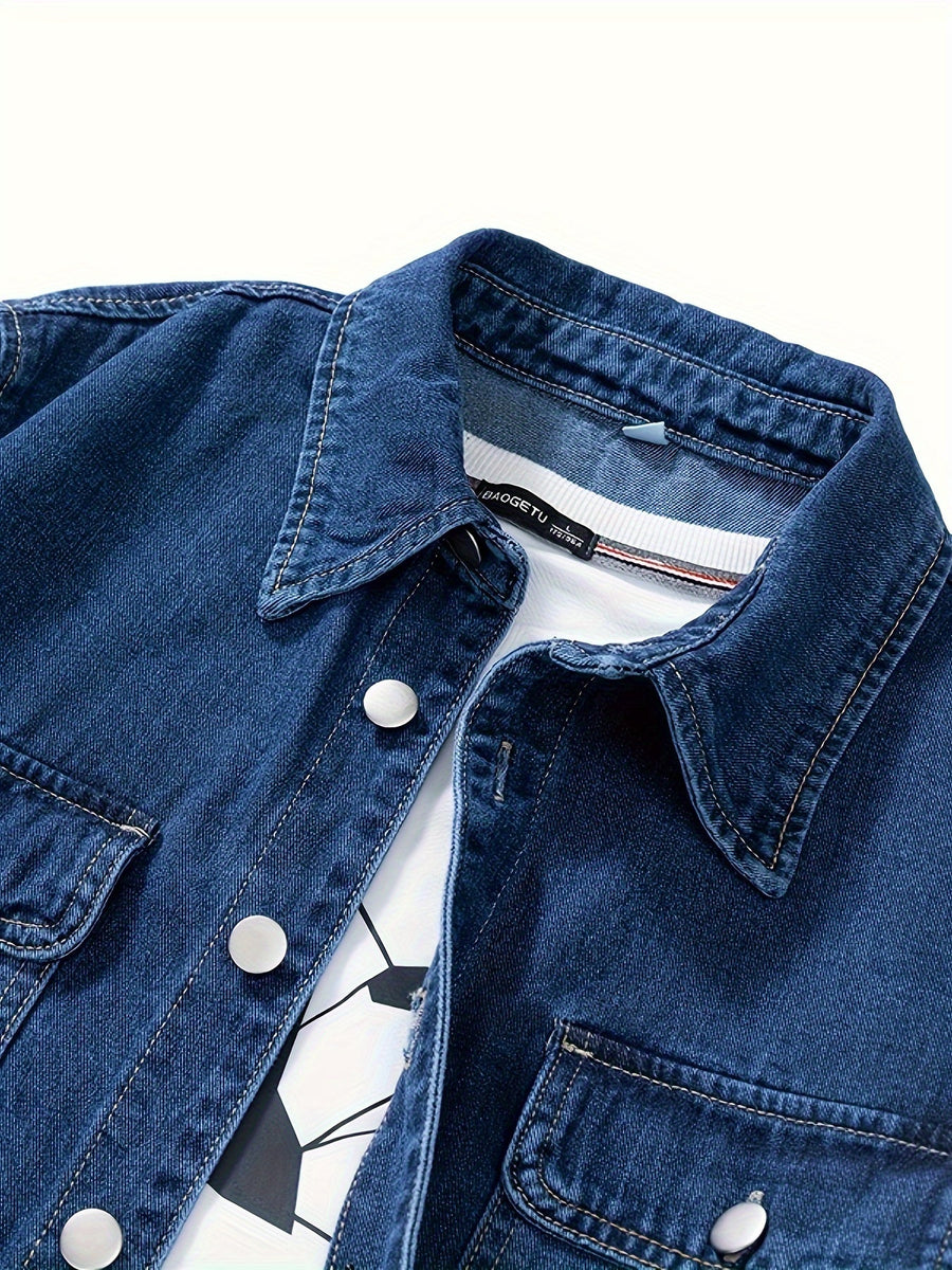 Jeanshemd Herren Hemd Jacke Casual Knopfleiste Brusttaschen
