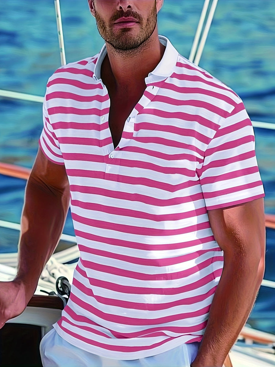 Herren Poloshirt im maritimen Streifen-Look – Perfekt für Freizeit & Segelausflüge