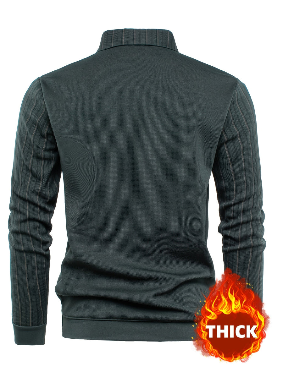 Herren Langarmshirt mit V-Ausschnitt und Hemdkragen, Streifenmuster