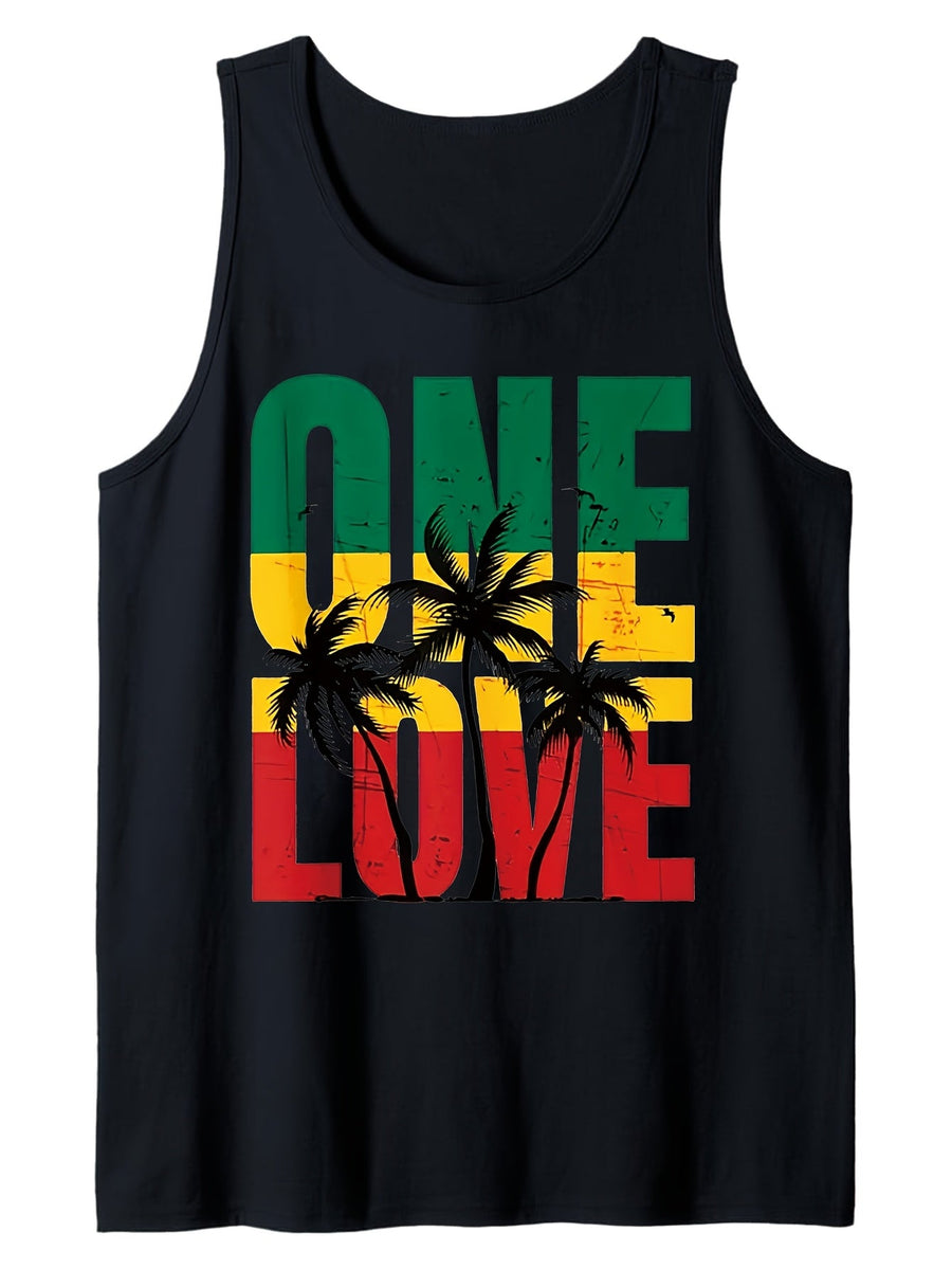 Herren Tanktop One Love Reggae Style mit Palmen – Sommerliches Freizeitshirt