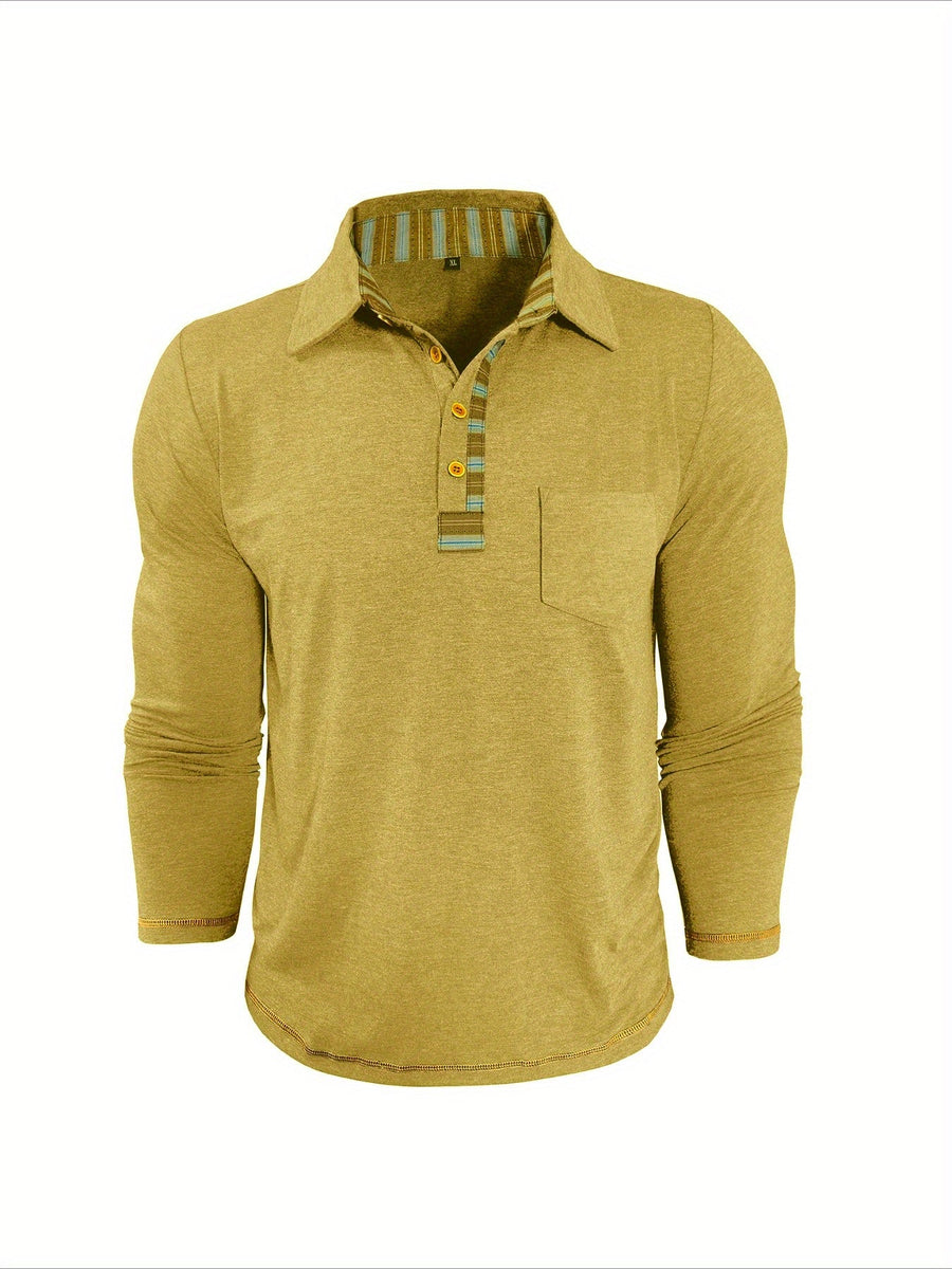 Herren Langarm Poloshirt mit Knopfleiste und Brusttasche