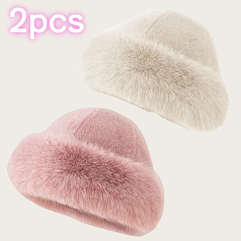 Set aus 2 Kunstfellmützen, weiche Wintermützen in verschiedenen Farben