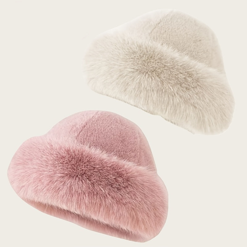 Set aus 2 Kunstfellmützen, weiche Wintermützen in verschiedenen Farben