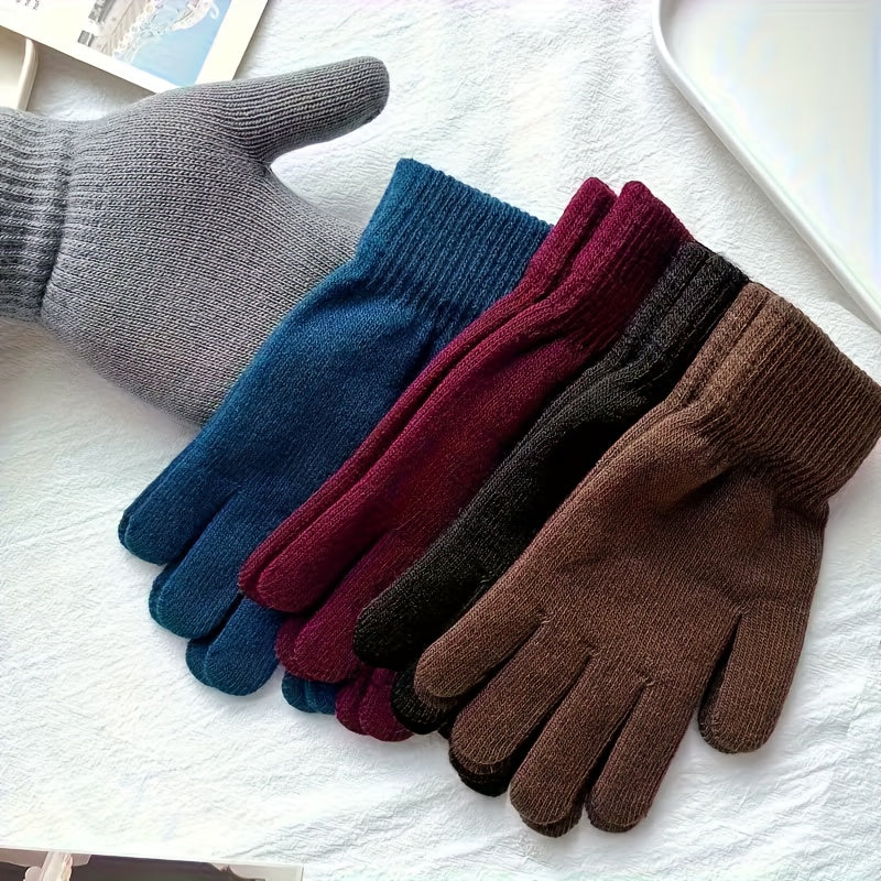 Unisex Strickhandschuhe 5-Finger-Design mit Rippenbündchen