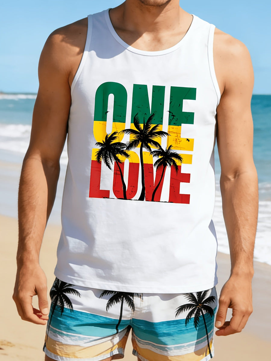 Herren Tanktop One Love Reggae Style mit Palmen – Sommerliches Freizeitshirt