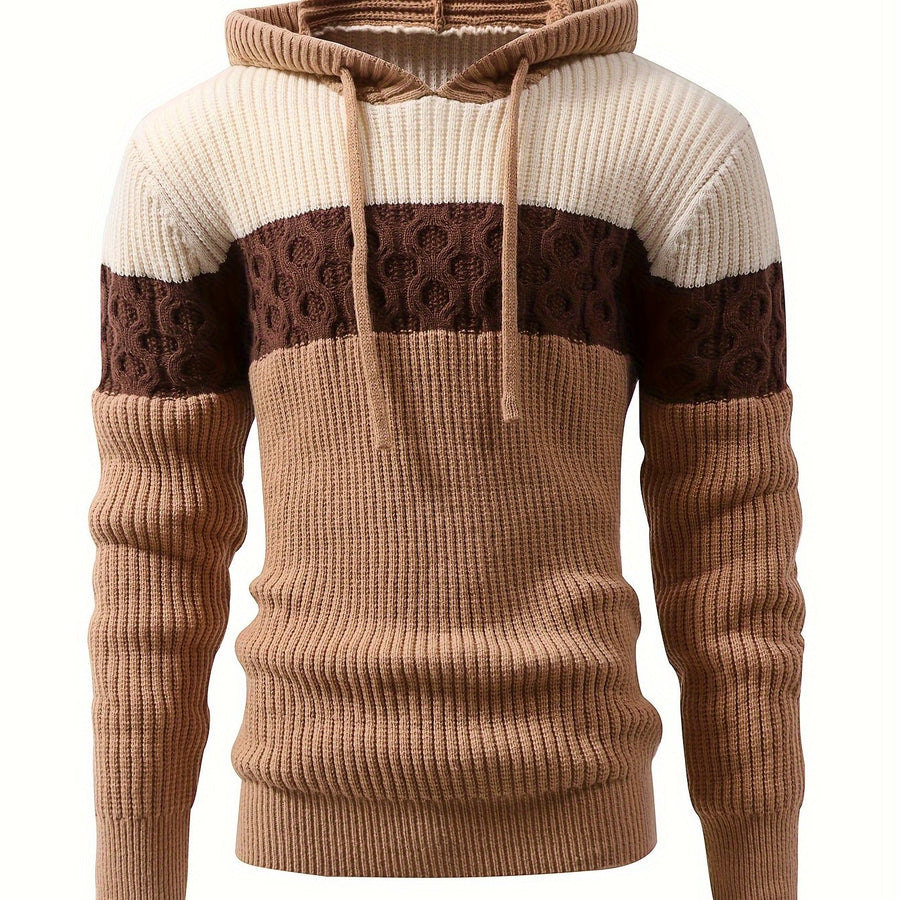 Herren Strick Hoodie Mehrfarbig mit Kapuze und Kordelzug Gerippt