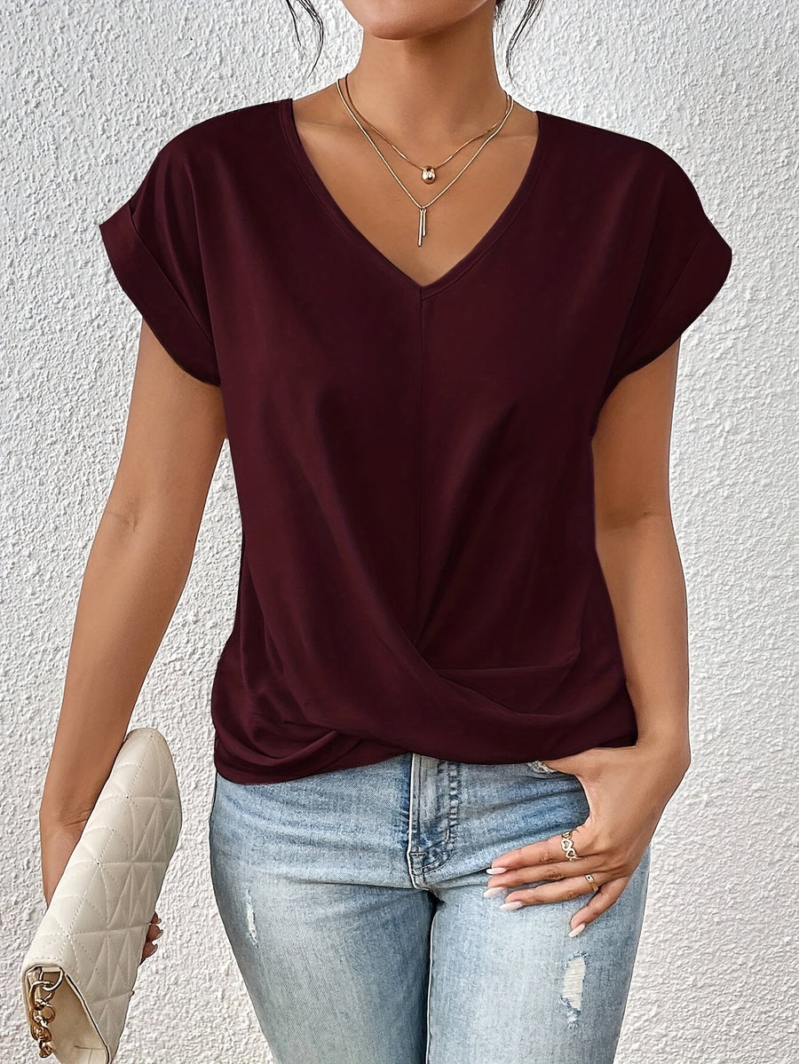 Damen Elegante Bluse mit V-Ausschnitt und Wickeldetail – Ideal für Büro und Freizeit