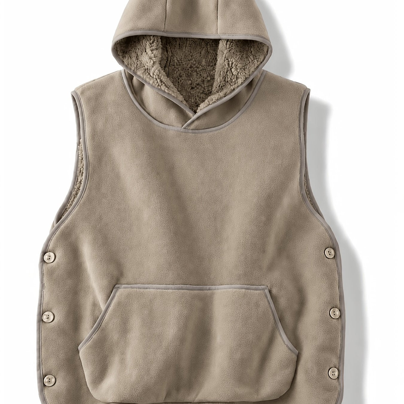 Unisex Kapuzenweste Fleece-Optik mit Kängurutasche und seitlichen Knöpfen