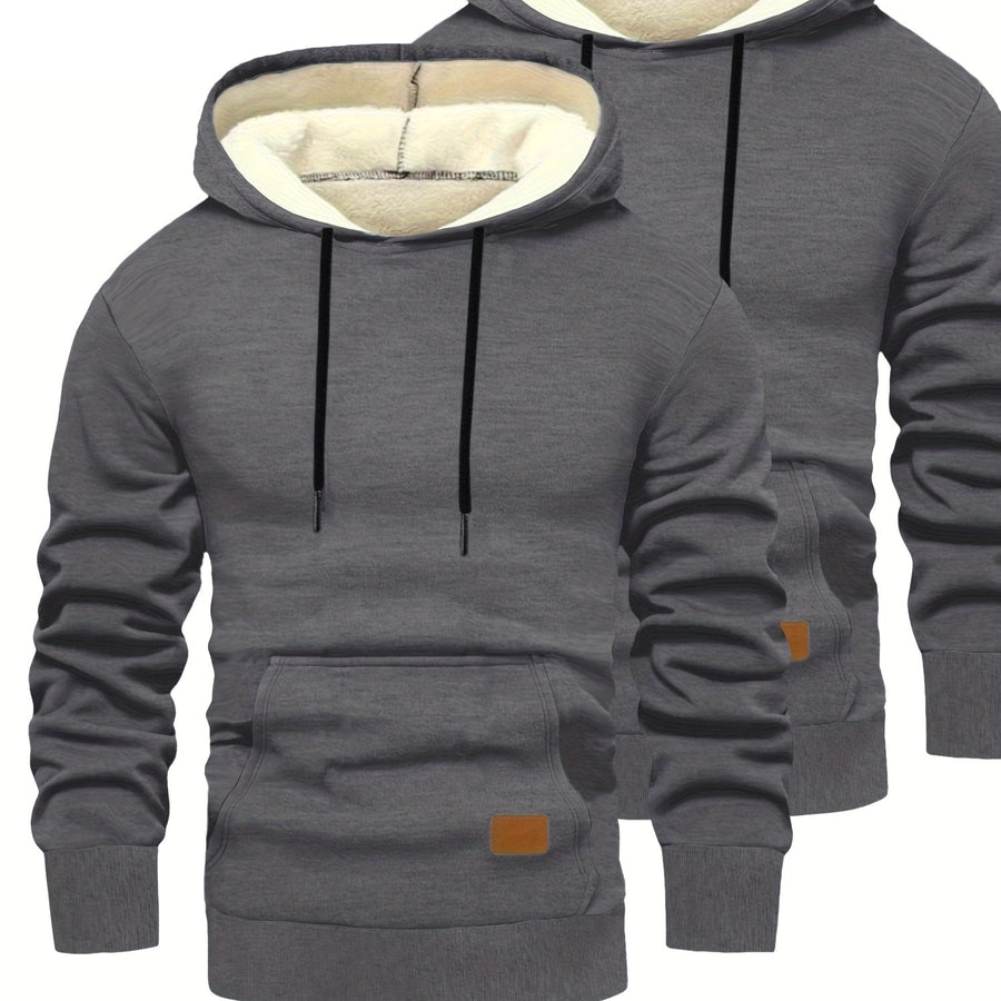 Herren Hoodie 2er Set gefüttert mit Kapuze Kängurutasche Schwarz Grau